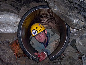 Ian Cooper negotiating the new tube. (Kelvin Lake)