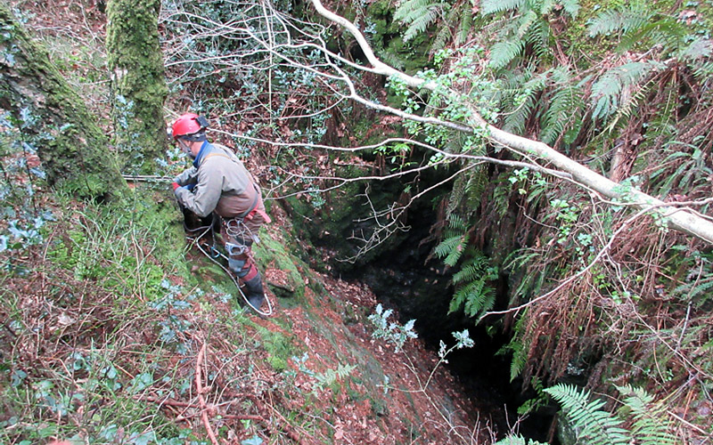 Alan Robinson at top of Talybont entrance pitch (Andy Wood)